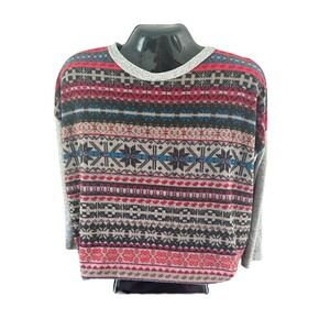 Women's Sweater Sz Large Dolman Sleeve Fair Isle Red Pink Blue Y2K 90s Ski Lodge
